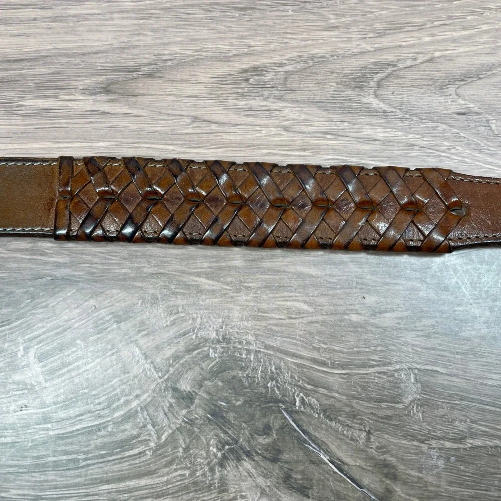 Brown Leather Woven‎ Belt Brass Buckle Womens Made in Italy